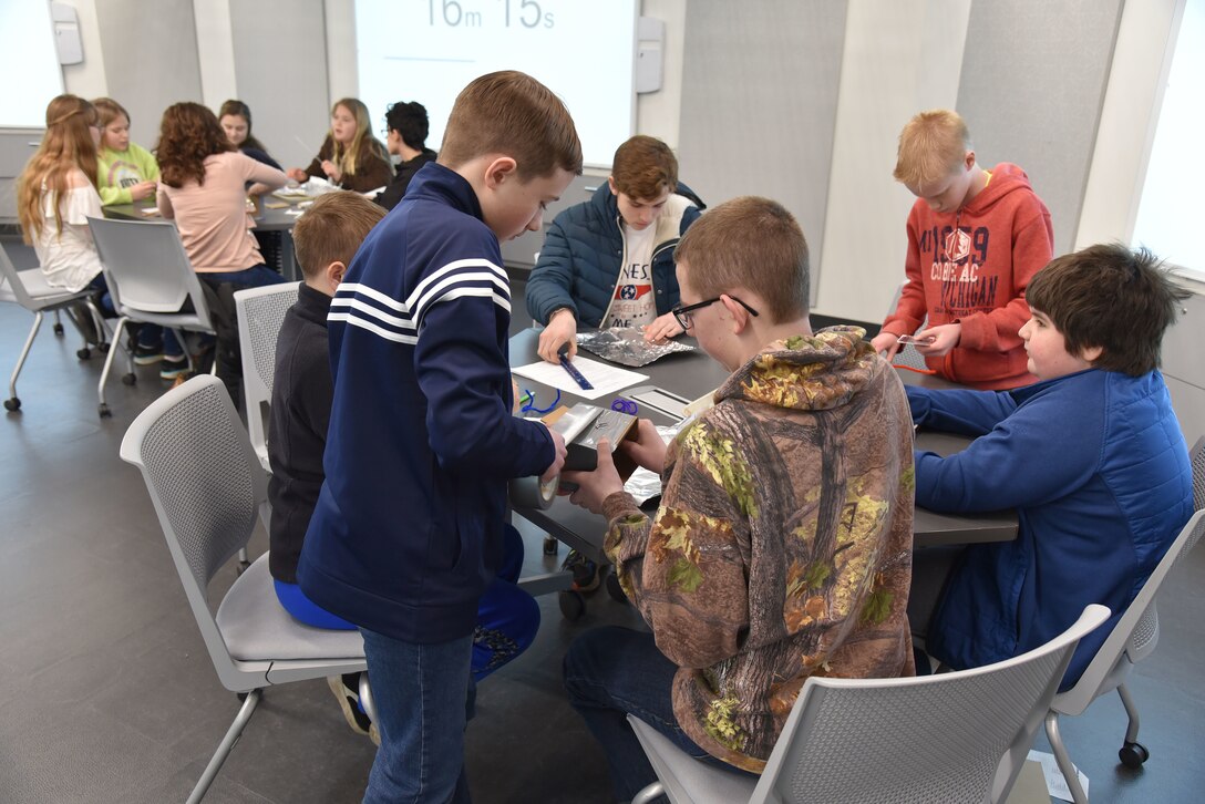 DAYTON, Ohio -- Students participating in Home School STEM Day on April 1, 2019, at the National Museum of the U.S. Air Force. Students enjoyed the guided tours, scavenger hunts, hands-on classes and aerospace demonstration stations. (U.S. Air Force photo)