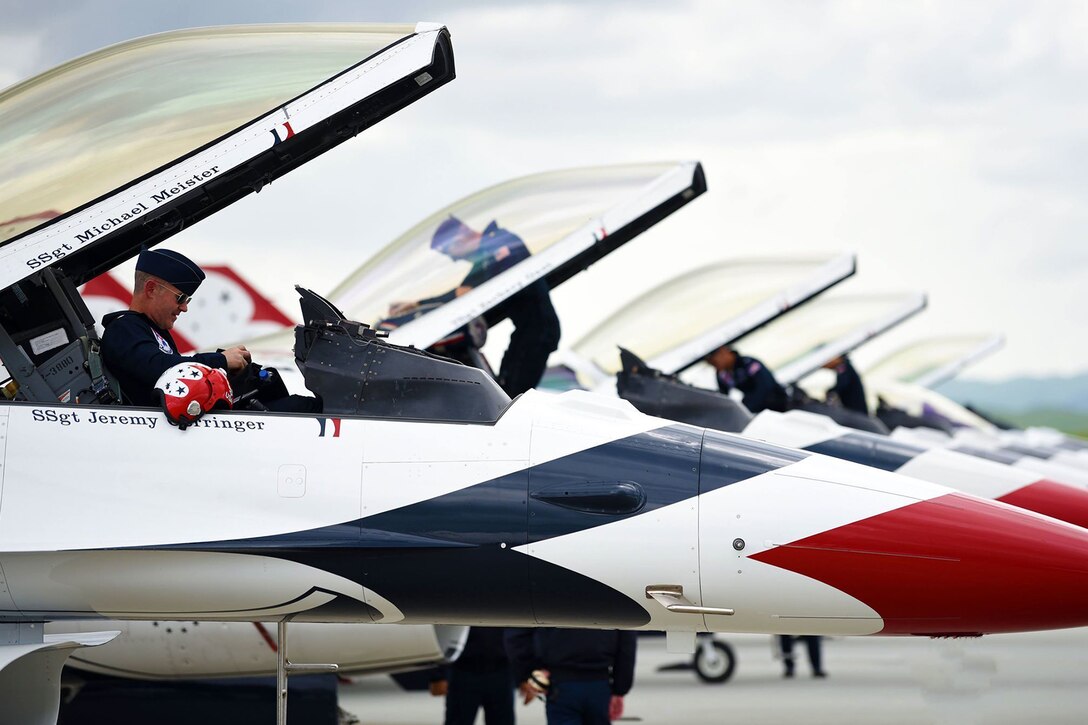 Service members finish a flight practice.