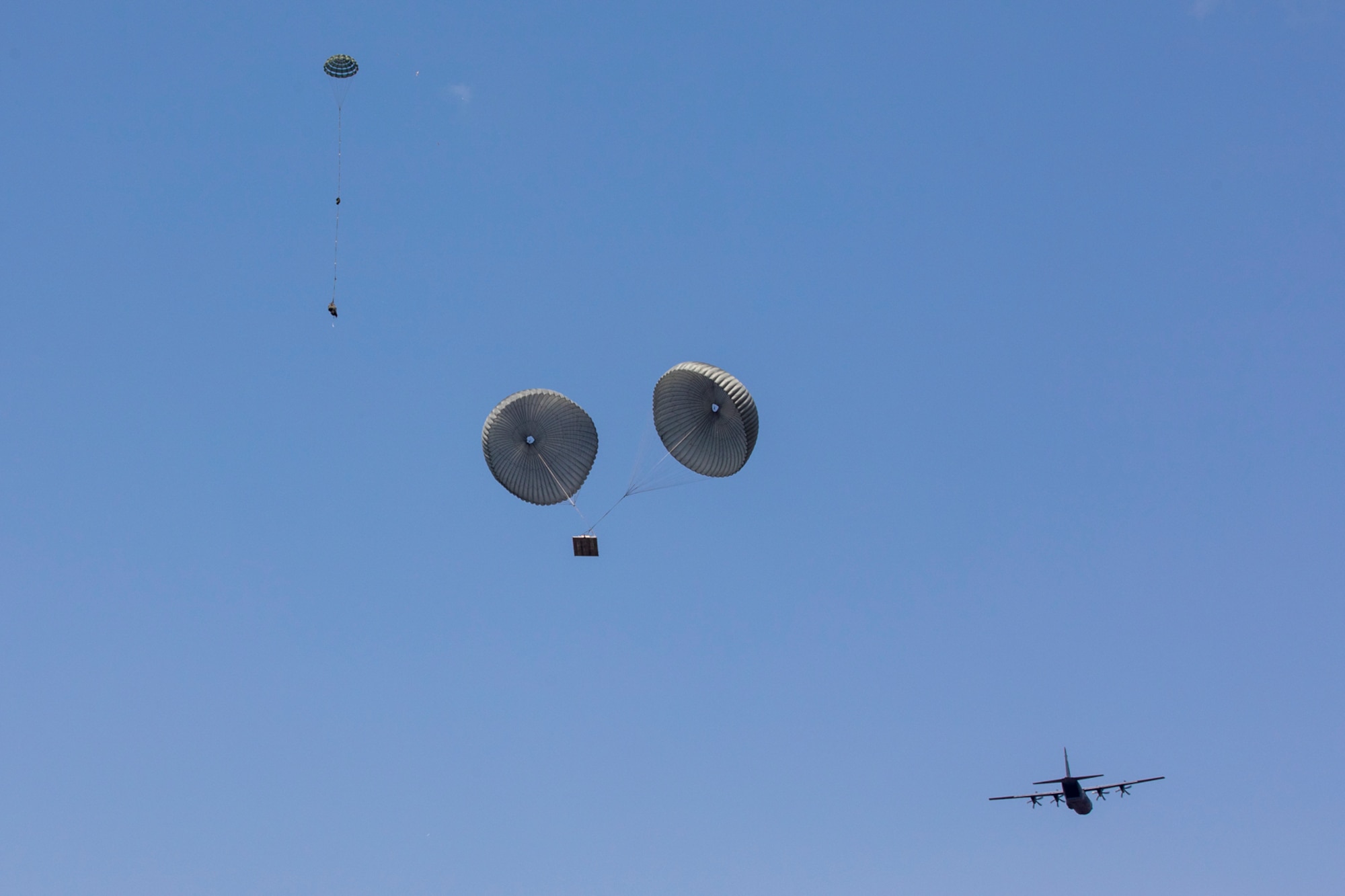 Parachutes open as a bundle floats