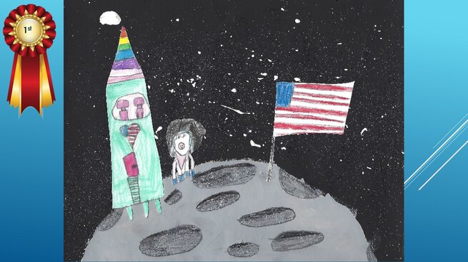 The National Museum of the U.S. Air Force’s 36th Annual Student Aviation Art Competition 1st place winner in the 2nd-3rd grades category is E. Rowland. Student artists from around the country were asked to consider the 50th anniversary of the moon landing and what it would look like if mankind returned to the moon today.