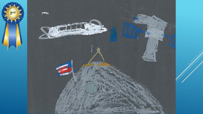 The National Museum of the U.S. Air Force’s 36th Annual Student Aviation Art Competition 2nd place winner in the 2nd-3rd grades category is E. Crane. Student artists from around the country were asked to consider the 50th anniversary of the moon landing and what it would look like if mankind returned to the moon today.