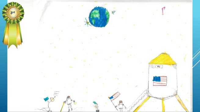 The National Museum of the U.S. Air Force’s 36th Annual Student Aviation Art Competition 3rd place winner in the 2nd-3rd grades category is J. Witte. Student artists from around the country were asked to consider the 50th anniversary of the moon landing and what it would look like if mankind returned to the moon today.