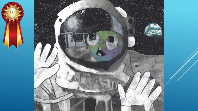 The National Museum of the U.S. Air Force’s 36th Annual Student Aviation Art Competition 1st place winner in the 4th-6th grades category is J. Schmitmeyer. Student artists from around the country were asked to consider the 50th anniversary of the moon landing and what it would look like if mankind returned to the moon today.