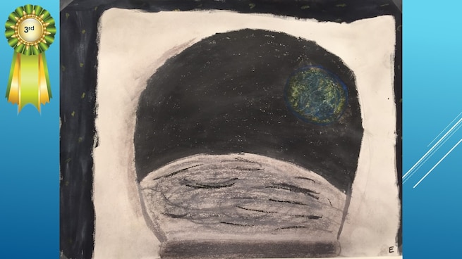 The National Museum of the U.S. Air Force’s 36th Annual Student Aviation Art Competition 3rd place winner in the 4th-6th grades category is E. Fuller. Student artists from around the country were asked to consider the 50th anniversary of the moon landing and what it would look like if mankind returned to the moon today.