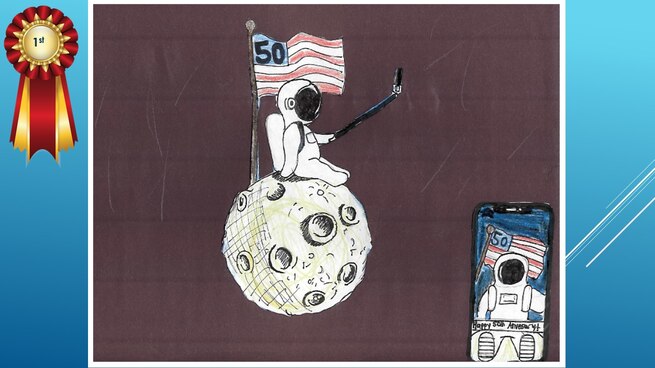 The National Museum of the U.S. Air Force’s 36th Annual Student Aviation Art Competition 1st place winner in the 7th-9th grades category is S. Wacht. Student artists from around the country were asked to consider the 50th anniversary of the moon landing and what it would look like if mankind returned to the moon today.