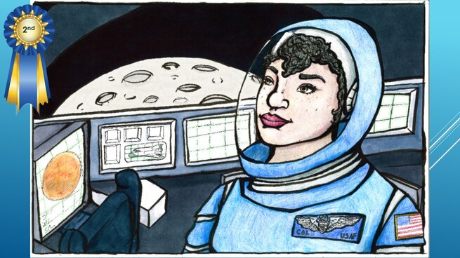 The National Museum of the U.S. Air Force’s 36th Annual Student Aviation Art Competition 2nd place winner in the 10th-12th grades category is H. von Sadovszky. Student artists from around the country were asked to consider the 50th anniversary of the moon landing and what it would look like if mankind returned to the moon today.