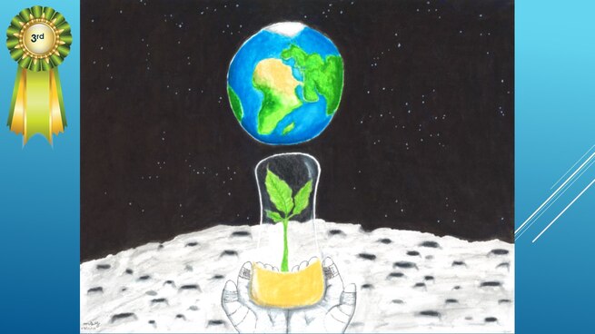 The National Museum of the U.S. Air Force’s 36th Annual Student Aviation Art Competition 3rd place winner in the 10th-12th grades category is M. Yoakum . Student artists from around the country were asked to consider the 50th anniversary of the moon landing and what it would look like if mankind returned to the moon today.