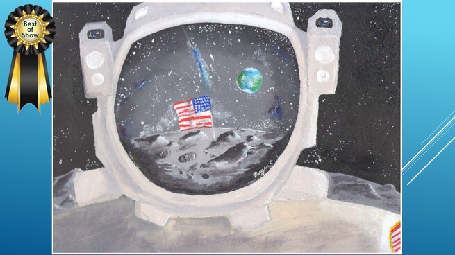 The National Museum of the U.S. Air Force’s 36th Annual Student Aviation Art Competition Best of Show winner is M. Spicer. Student artists from around the country were asked to consider the 50th anniversary of the moon landing and what it would look like if mankind returned to the moon today.