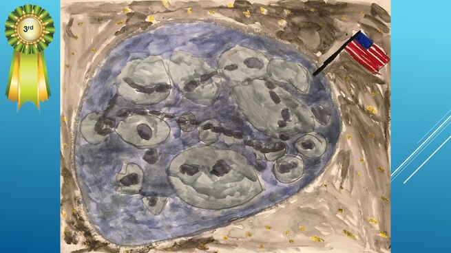 The National Museum of the U.S. Air Force’s 36th Annual Student Aviation Art Competition 3rd place winner in the K-1st grades category is A. Fuller. Student artists from around the country were asked to consider the 50th anniversary of the moon landing and what it would look like if mankind returned to the moon today.