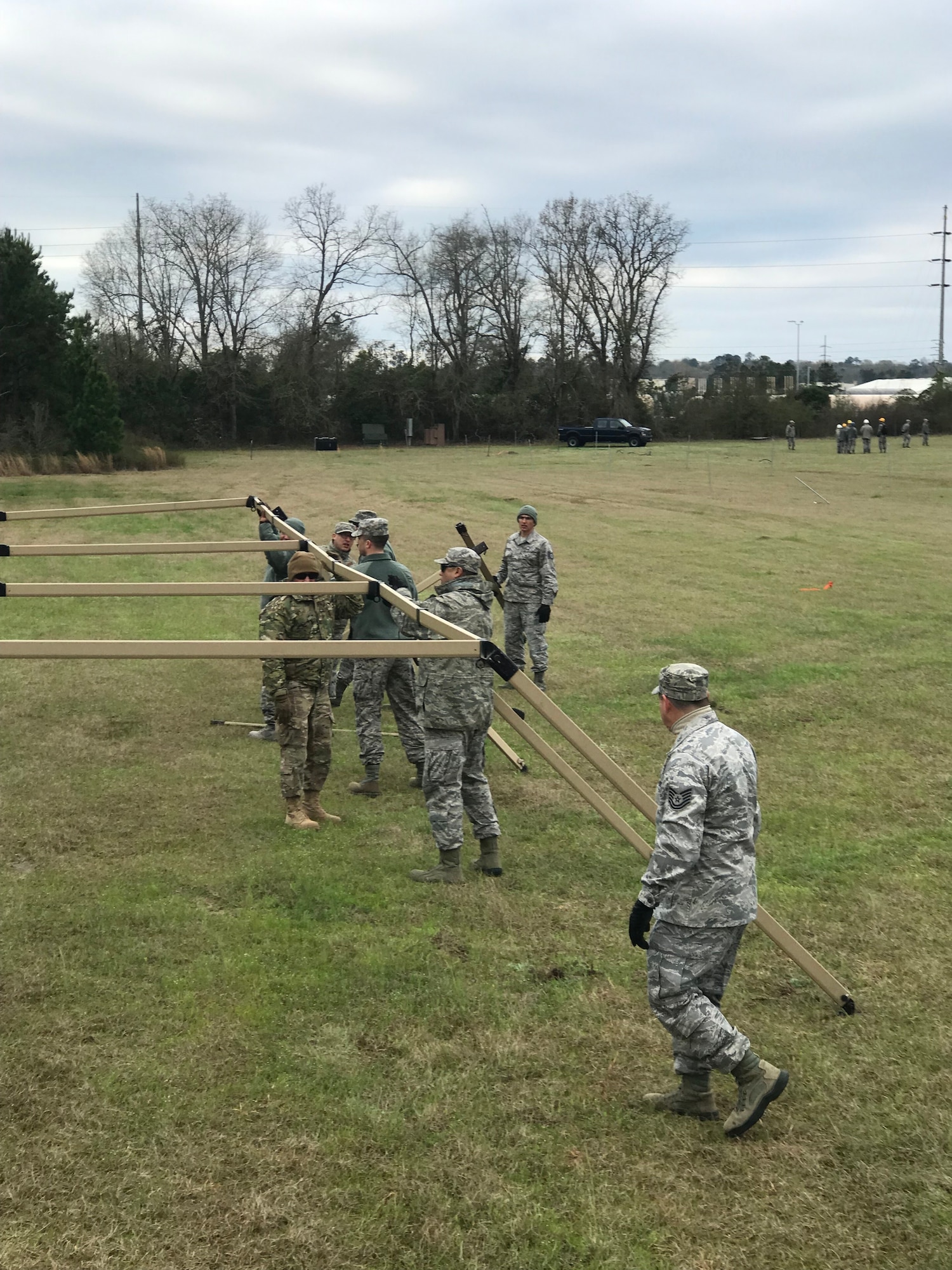 A mobile deployment tent erected is erected by members of the 263rd Combat Communications Squadron for their participation in the Combat Communications (CBC) Rodeo while at Robins Air Force Base, Georgia, Mar. 4, 2019. The CBC Rodeo is a Nationwide training exercise that brings together Combat Communications Squadrons from across the country to train in techniques and skills while networking to increase the potential success of future deployments.
