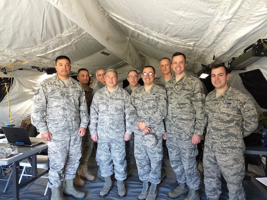 A mobile deployment tent erected is erected by members of the 263rd Combat Communications Squadron for their participation in the Combat Communications (CBC) Rodeo while at Robins Air Force Base, Georgia, Mar. 4, 2019. The CBC Rodeo is a Nationwide training exercise that brings together Combat Communications Squadrons from across the country to train in techniques and skills while networking to increase the potential success of future deployments.