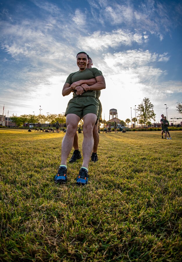 Marines with Marine Forces Reserve participate in a Total Force Fitness event at Marine Corps Support Facility New Orleans, March 29, 2019. The MARFORRES Marines conducted various physical activities, such as tug-of-war, buddy carries, high-intensity suicide drills, medicine ball exercises and the dissemble and assembly of a M4 Service Carbine. The event promoted physical fitness, unit cohesion and esprit de corps. (U.S. Marine Corps photo by Sgt. Andy O. Martinez)