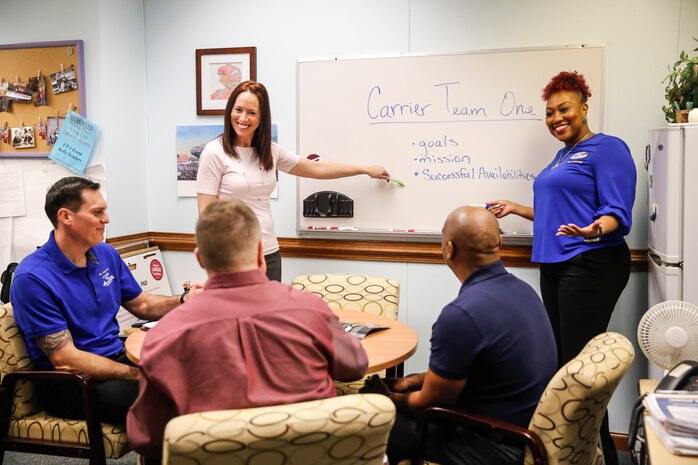 Kelly Souders and Kendra Dildy are sharing successful carrier availabilities stories to Ben Kustesky, Jon Morris, and Gerod Robinson.