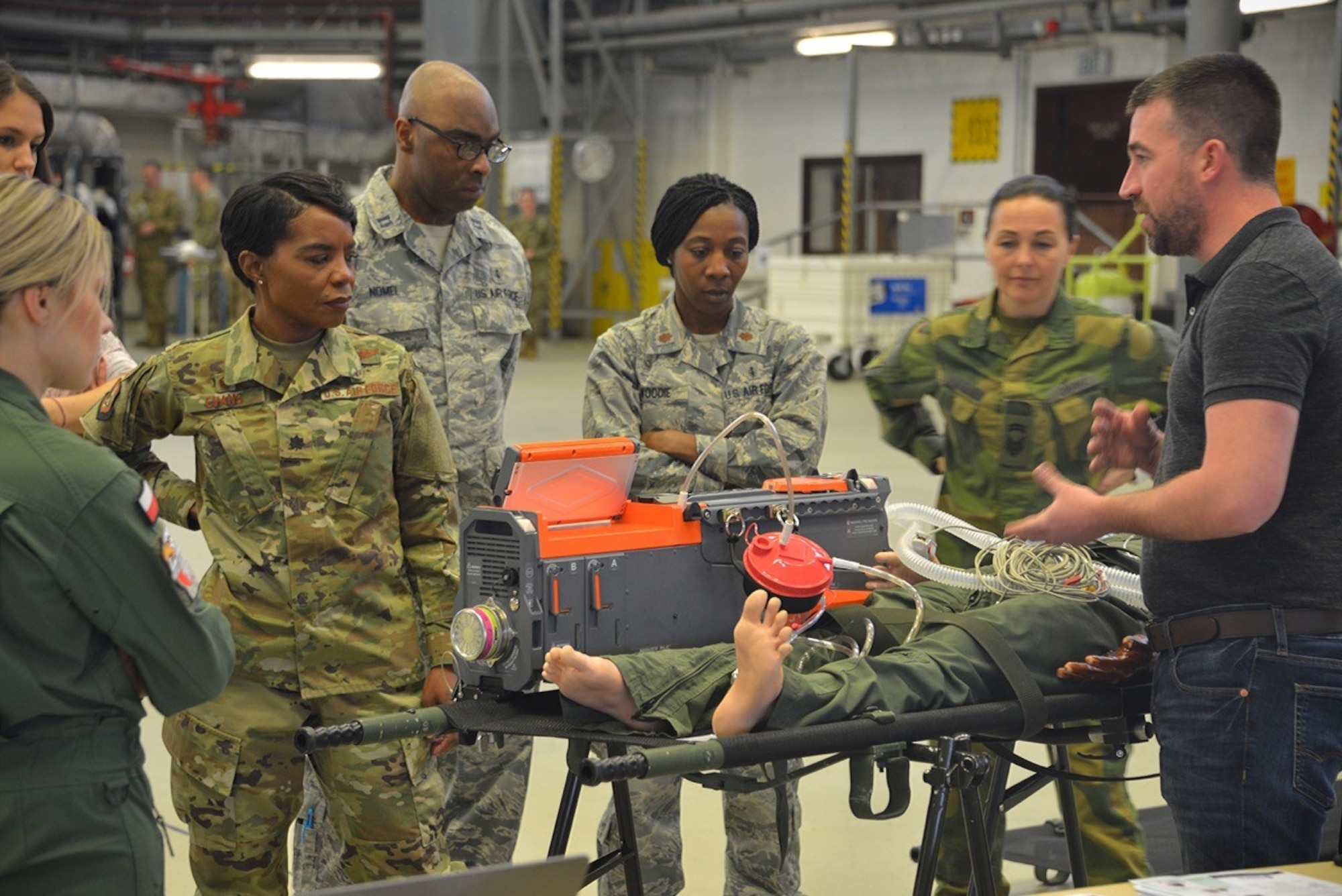 Medical professionals from around Europe and Africa receive small-group training at Ramstein Air Base, Germany, April 3, 2019. The 2019 European African Military Nursing Exchange is the 6th iteration of its kind, with extensive planning and coordination to connect partner nations in a collaborative environment that promotes hands-on training scenarios. (U.S. Air Force photo by Tech. Sgt. Jessica Hines)