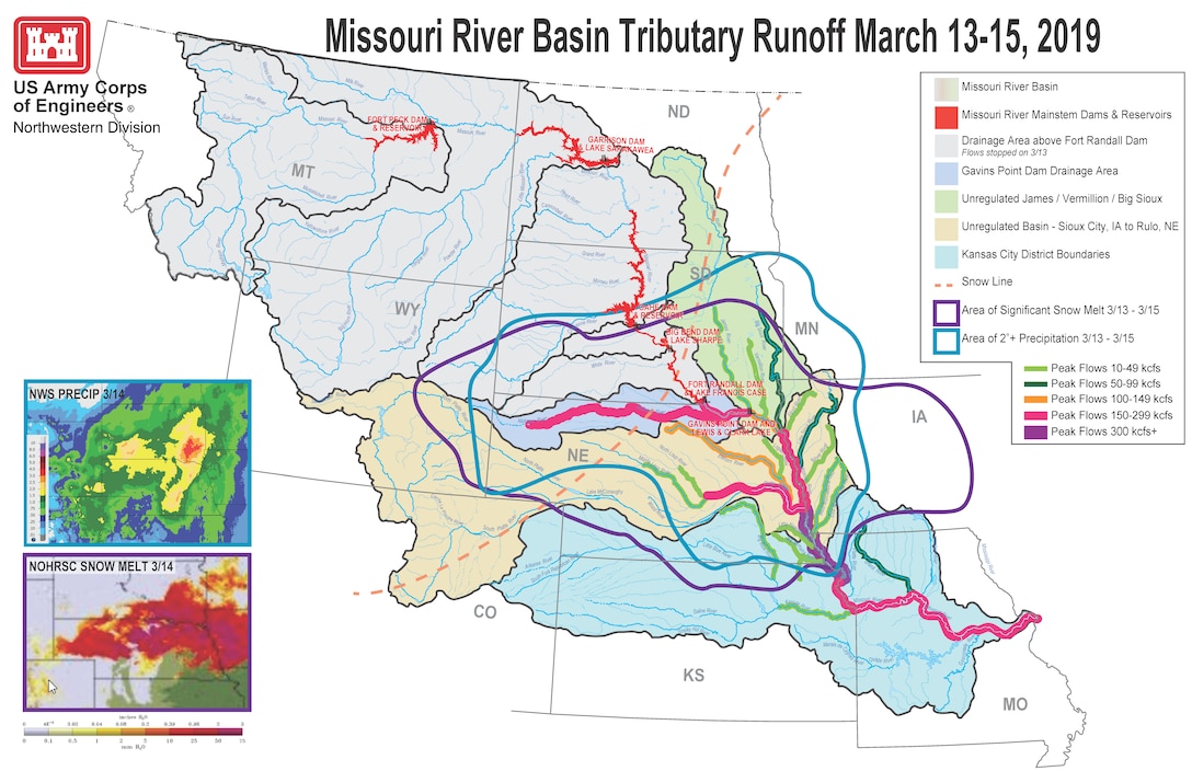 normous inflows from this flood event came from every major tributary that enters the Missouri River from Niobrara, Nebraska to the confluence of the Platte and Missouri Rivers. The Niobrara River quickly filled the very limited flood storage capacity at Gavins Point Dam forcing increased releases out of the dam.