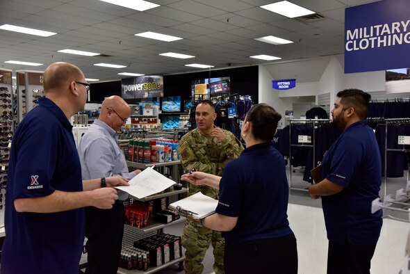 Air Force Chief Master Sgt. Luis Reyes, the Exchange’s senior enlisted advisor, speaks to Exchange employees at the Laughlin Base Exchange, March 26, 2019 at Laughlin Air Force Base, Texas. Reyes visited the Laughlin BX, Commissary and Shoppette as part of a tour of Exchange facilities. (U.S. Air Force photo by Senior Airman John A. Crawford)
