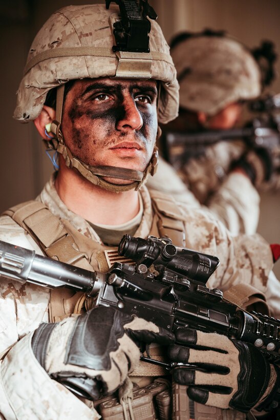 U.S. Marine Corps Cpl. Nicholas Sestito, team leader, 1st Battalion, 7th Marine Regiment, 1st Marine Division, poses for a portrait during Integrated Training Exercise (ITX) 2-19 at Range 220 on Marine Corps Air Ground Combat Center, Twentynine Palms, Calif., Feb. 9, 2019. The purpose of ITX is to create a challenging, realistic training environment that produces combat-ready forces capable of operating as an integrated Marine Air Ground Task Force. (U.S. Marine Corps photo by Lance Cpl. Colton Brownlee)