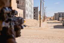 A U.K. Royal Marine with 45 Commando runs to cover during Integrated Training Exercise (ITX) 2-19 at Range 220 on Marine Corps Air Ground Combat Center, Twentynine Palms, Calif., Feb. 9, 2019. The purpose of ITX is to create a challenging, realistic training environment that produces combat-ready forces capable of operating as an integrated Marine Air Ground Task Force. (U.S. Marine Corps photo by Lance Cpl. Colton Brownlee)