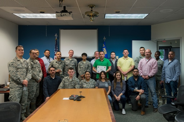 Alejandro Alvarado, 47th Contracting Flight contract s officer, was chosen by wing leadership to be the “XLer of the Week”, for the week of March 25, 2019, at Laughlin Air Force Base, Texas. The “XLer” award, presented by Col. Lee Gentile, 47th FTW commander, is given to those who consistently make outstanding contributions to their unit and the Laughlin mission. (U.S. Air Force photo by Airman 1st Class Anne McCready)