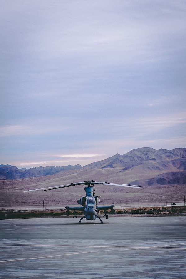 An AH-1Z Viper with Marine Aircraft Group 13, 3rd Marine Aircraft Wing (3rd MAW) sit on the flightline in preparation for a training exercise at Marine Corp Air Ground Combat Center, Twentynine Palms, Calif., Feb 15, 2019. Exercises such as this provide realistic training necessary for 3rd MAW as the Marine Corps’ Largest aircraft wing and ensures the unit remains ready. (U.S. Marine Corps photo by Lance Cpl. Colton Brownlee)