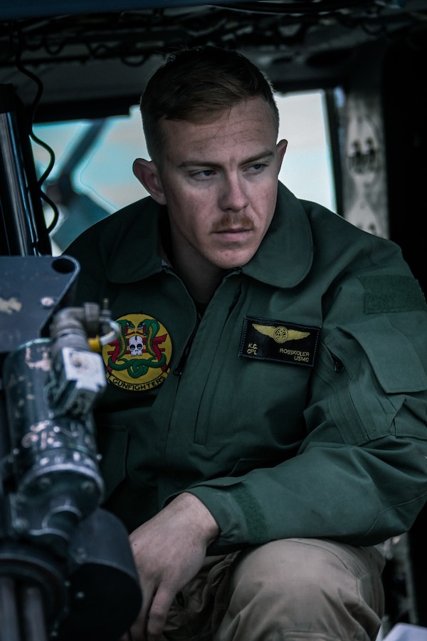 A U.S. Marine with Marine Aircraft Group 13, 3rd Marine Aircraft Wing (3rd MAW) poses for a portrait on the flightline at Marine Corp Air Ground Combat Center, Twentynine Palms, Calif., Feb 15, 2019. Exercises such as this provide realistic training necessary for 3rd MAW as the Marine Corps’ Largest aircraft wing and ensures the unit remains ready. (U.S. Marine Corps photo by Lance Cpl. Colton Brownlee)