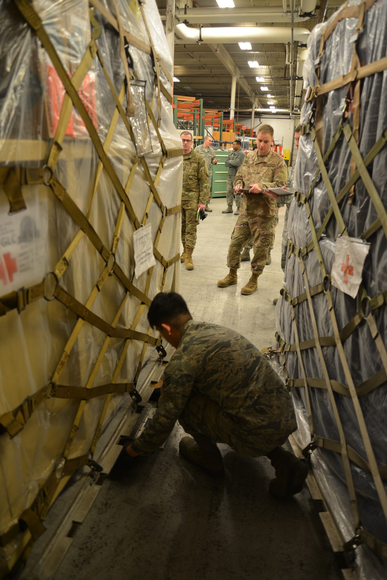 Airmen prepare to weigh medical cargo for a simulated deployment during Polar Force 19-4 at Joint Base Elmendorf-Richardson, Alaska, March 26, 2019. Polar Force is a two-week exercise designed to test JBER’s mission readiness and develops the skills service members require to face adverse situations. The 773d Logistics Readiness Squadron, 673d Medical Support Squadron and 732d Air Mobility Squadron prepared medical cargo for a simulated deployment that included decontamination readiness materials, a stand-up mobile hospital and extra supplies for deployments.