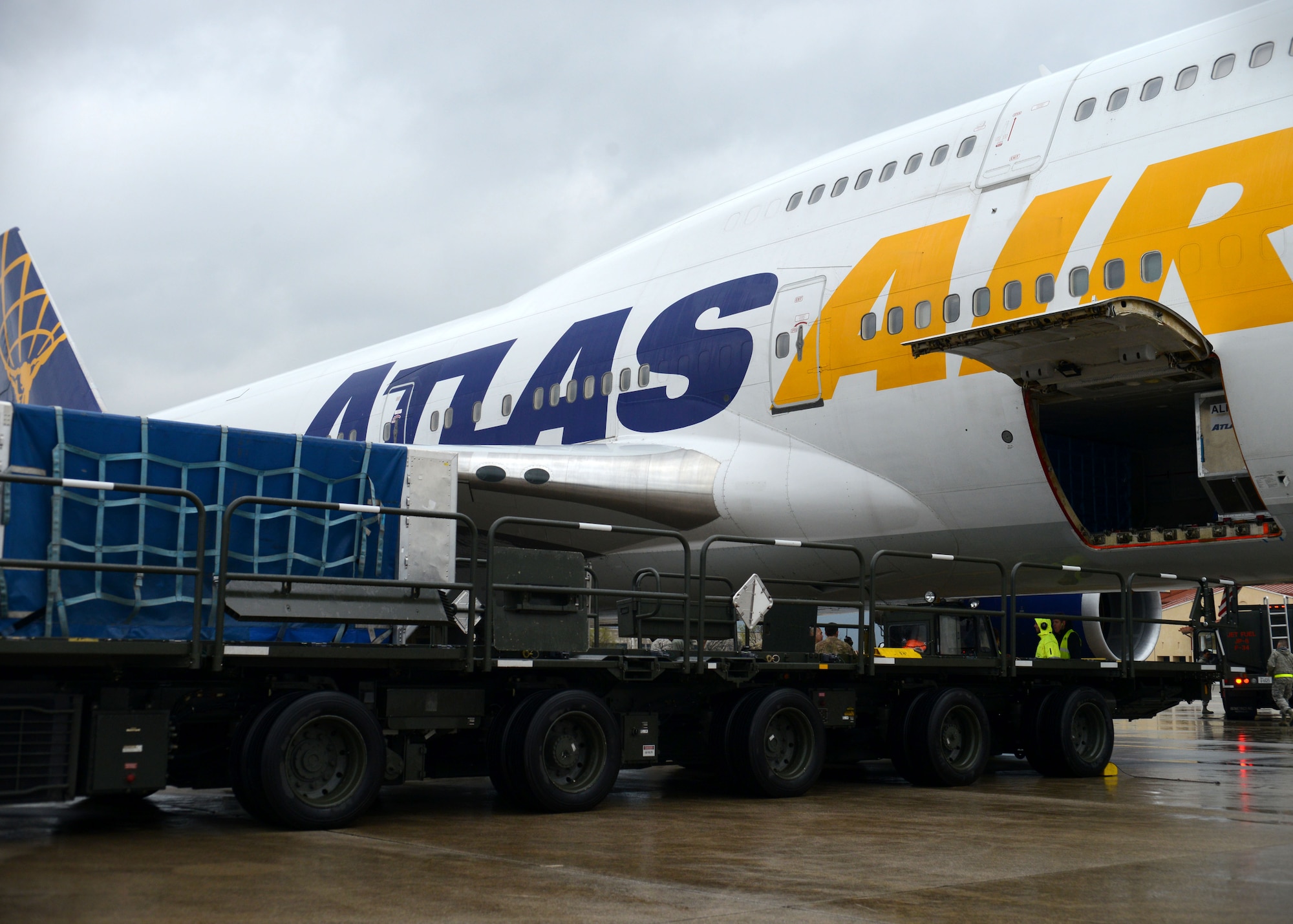 Freight waits to be loaded onto an aircraft outside of the Aviano Passenger Terminal at Aviano Air Base, Italy, April 4, 2019. The terminal, ran by members of the 724th Air Mobility Squadron, recently reactivated the Patriot Express service, which had been deactivated in 2016. (U.S. Air Force photo by Staff Sgt. Rebeccah Woodrow)