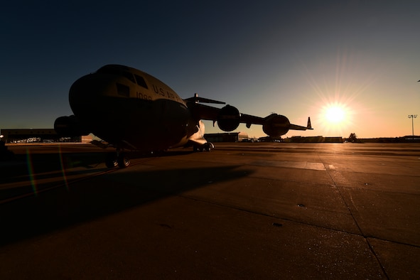 A C-17 Globemaster III assigned to the 911th Airlift Wing sits on the flightline at the Pittsburgh International Airport Air Reserve Station, Pennsylvania, March 26, 2019. The C-17 is capable of rapid strategic delivery of troops and all types of cargo to main operating bases or directly to forward bases in the deployment area.