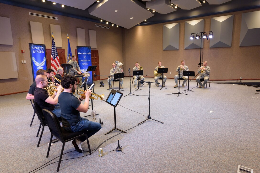 Canadian Brass performs with Offutt Brass, the brass ensemble component of the USAF Heartland of America Band.  The two groups recorded "Echo" by Samuel Scheidt, available for view on YouTube