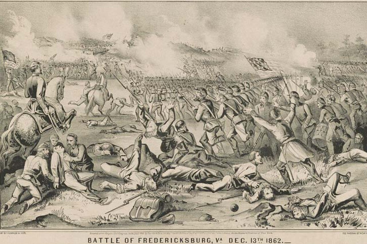 A drawing of a Civil War battle.