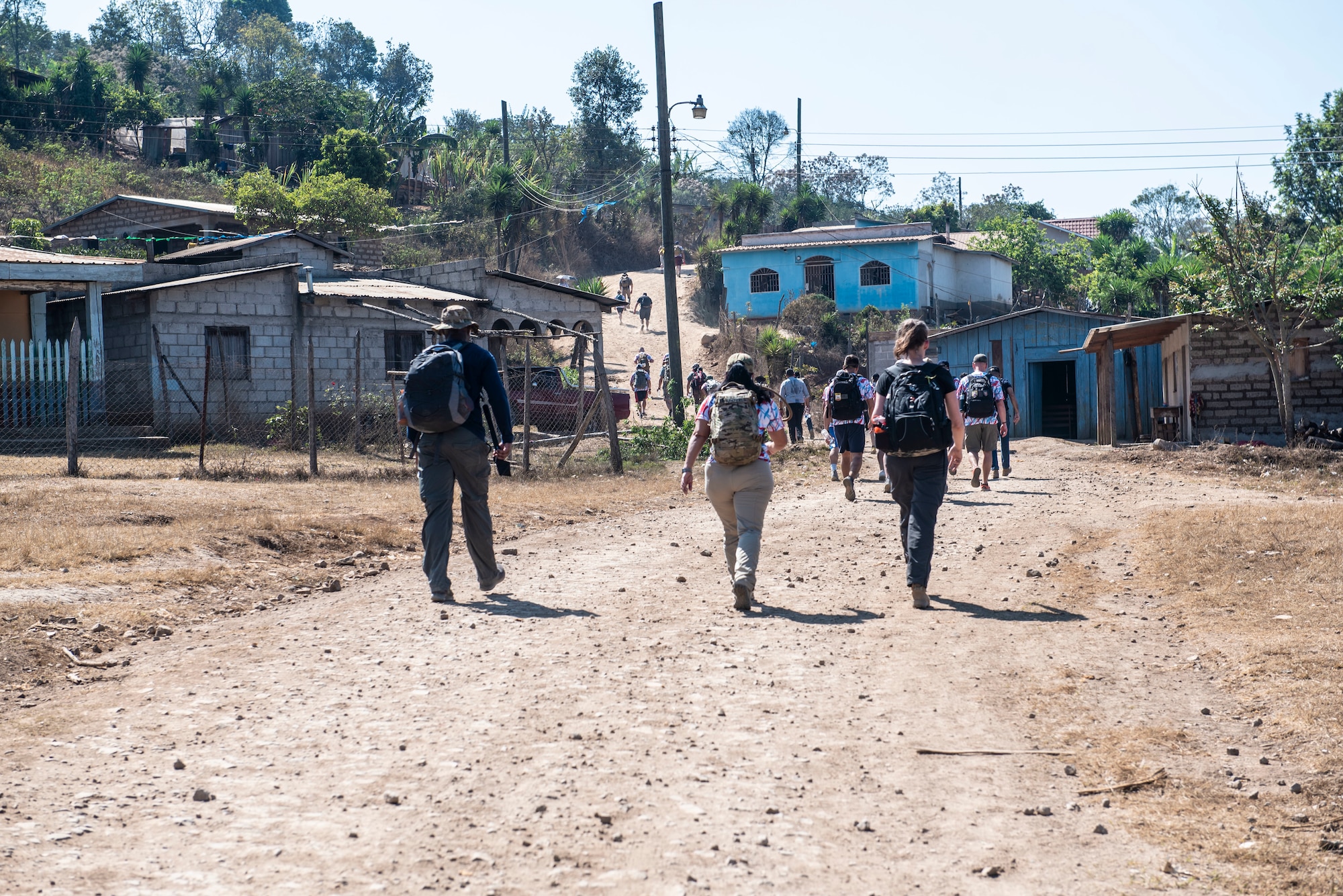 Joint Task Force-Bravo Chapel Hike 78 volunteers walk to a community center in the mountains of La Paz, Honduras, March 30, 2019.