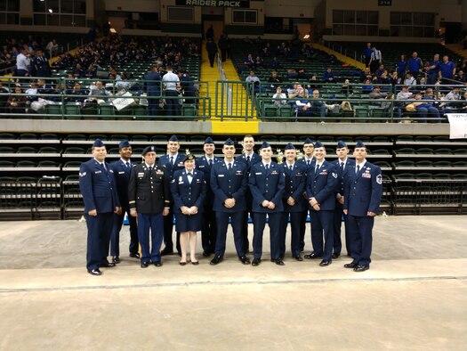 Members of the National Air and Space Intelligence Center volunteered as judges for the Air Force Junior Reserve Officers Training Corps Open Drill Nationals at the Nutter Center in Dayton Ohio, March 23, 2019. The annual competition allows cadets to show off what they have learned and gives them a chance to gain acceptance to the all-service National High School Drill Team Championships held in May at Daytona Beach Fl. (Courtesy photo)