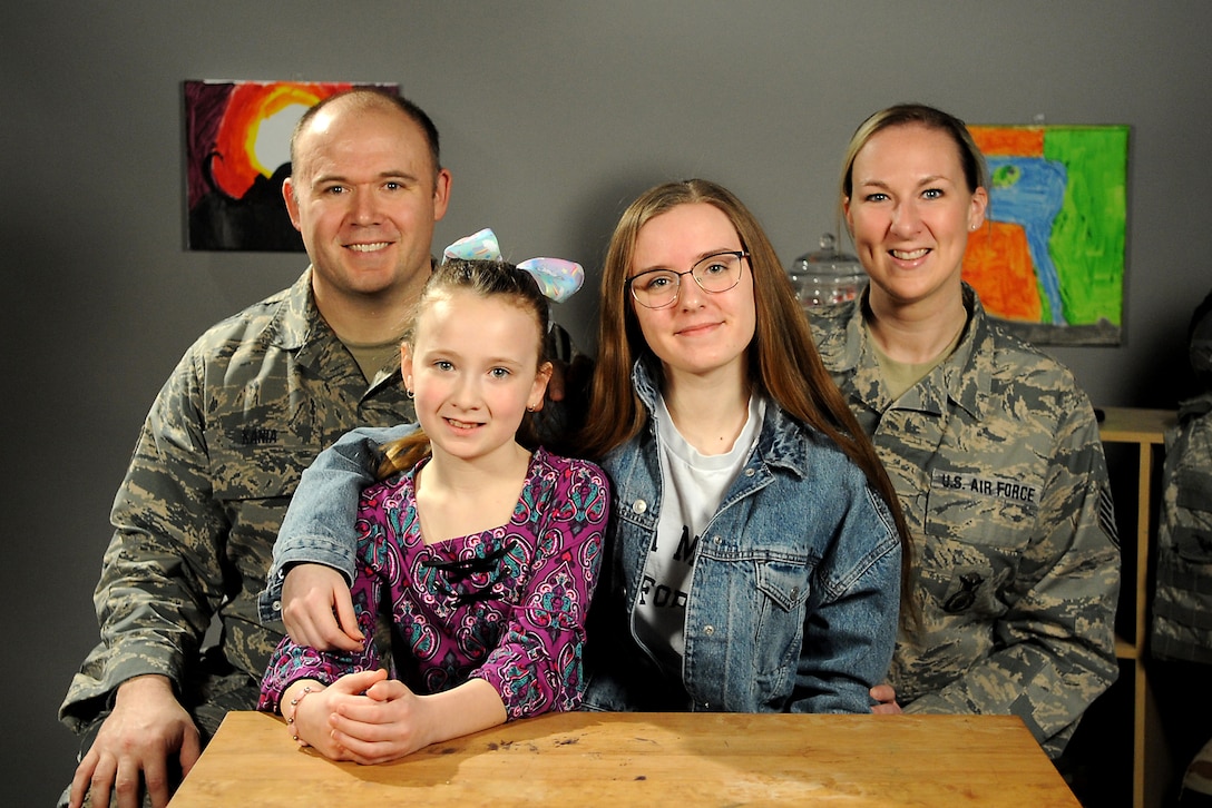 April is designated as the Month of the Military Child, highlighting the important role military children play in the armed forces community. It is a time to recognize military families and their children for the sacrifices they make, the resilience they display and the challenges they overcome. Today we highlight the Kania family. Master Sgt. Derek Kania serves as a security forces squadron superintendent and his wife, Tech. Sgt. Cathleen Kania serves as a security forces specialist, both assigned to the 180th Fighter Wing. (Air National Guard photo by Senior Master Sgt. Beth Holliker).
