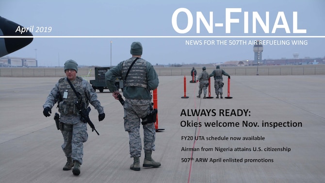 Senior Airman Steven Hill, 507th Security Forces Squadron, and a team of 507th SFS defenders set up a perimeter to secure aircraft on the flightline during an aircraft generation exercise geared toward wartime preparation and readiness March 2, 2019, at Tinker Air Force Base, Oklahoma. The 507th Air Refueling Wing's unit effectiveness inspection capstone event is scheduled for Nov. 15-19, 2019. (U.S. Air Force photo by Tech. Sgt. Lauren Gleason) (This photo has been altered for security purposes by blurring out identification badges.)