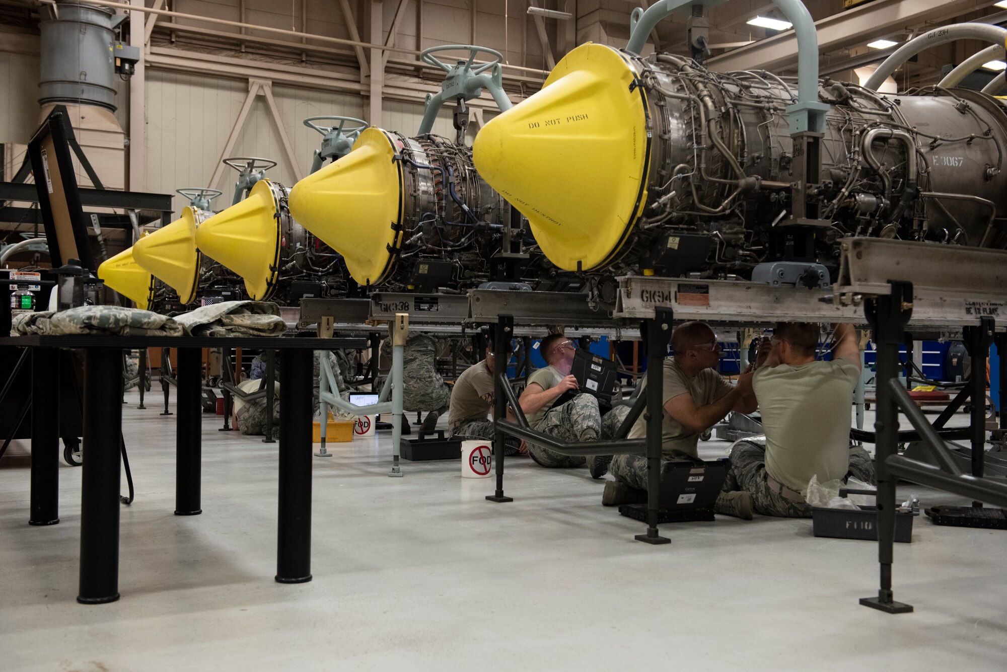 361st aerospace propulsion apprentice course students work on Aircraft engines