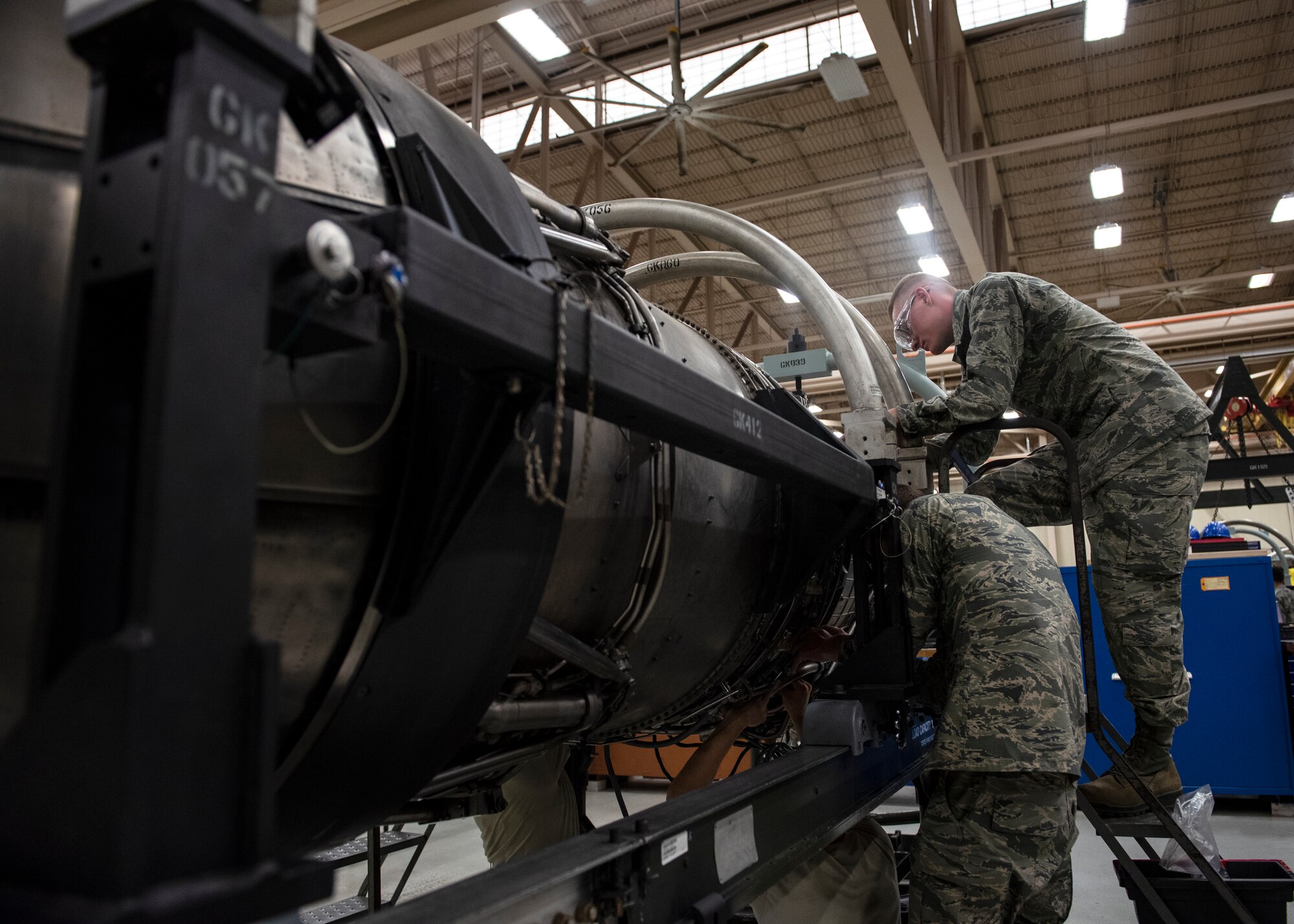 361st aerospace propulsion apprentice course students work on Aircraft engines