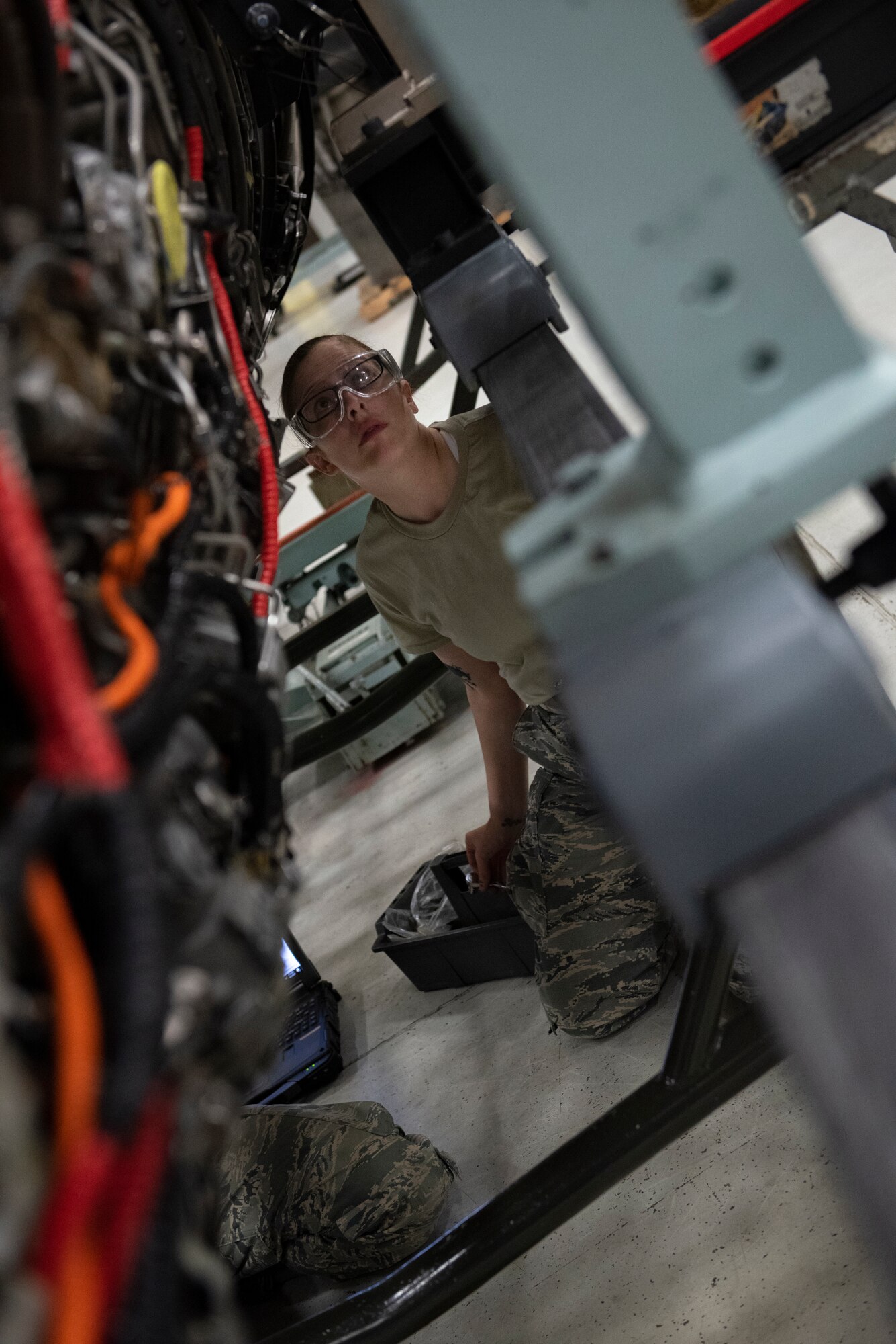 361st aerospace propulsion apprentice course students work on Aircraft engines