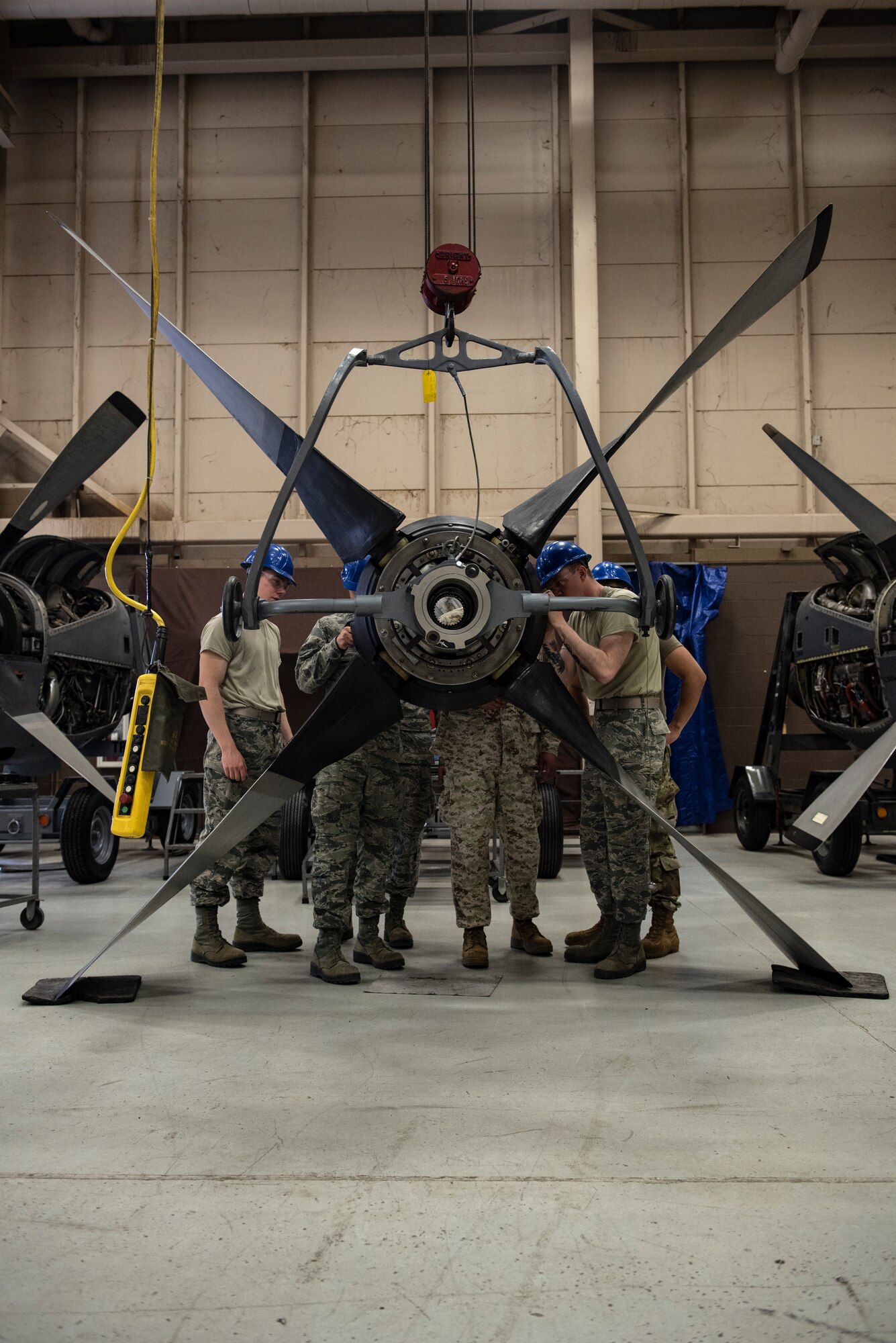 361st aerospace propulsion apprentice course students work on Aircraft engines