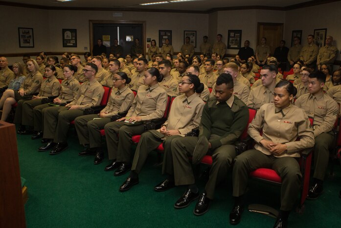 U.S. Marines and Sailors from across II Marine Expeditionary Force were part of a Women in Leadership Forum at Camp Lejeune, North Carolina, March 29, 2019. The forum focused on empowering female service members and providing guidance from senior leadership on balancing work and home life. (U.S. Marine Corps photo by Cpl. Ashley Lawson)