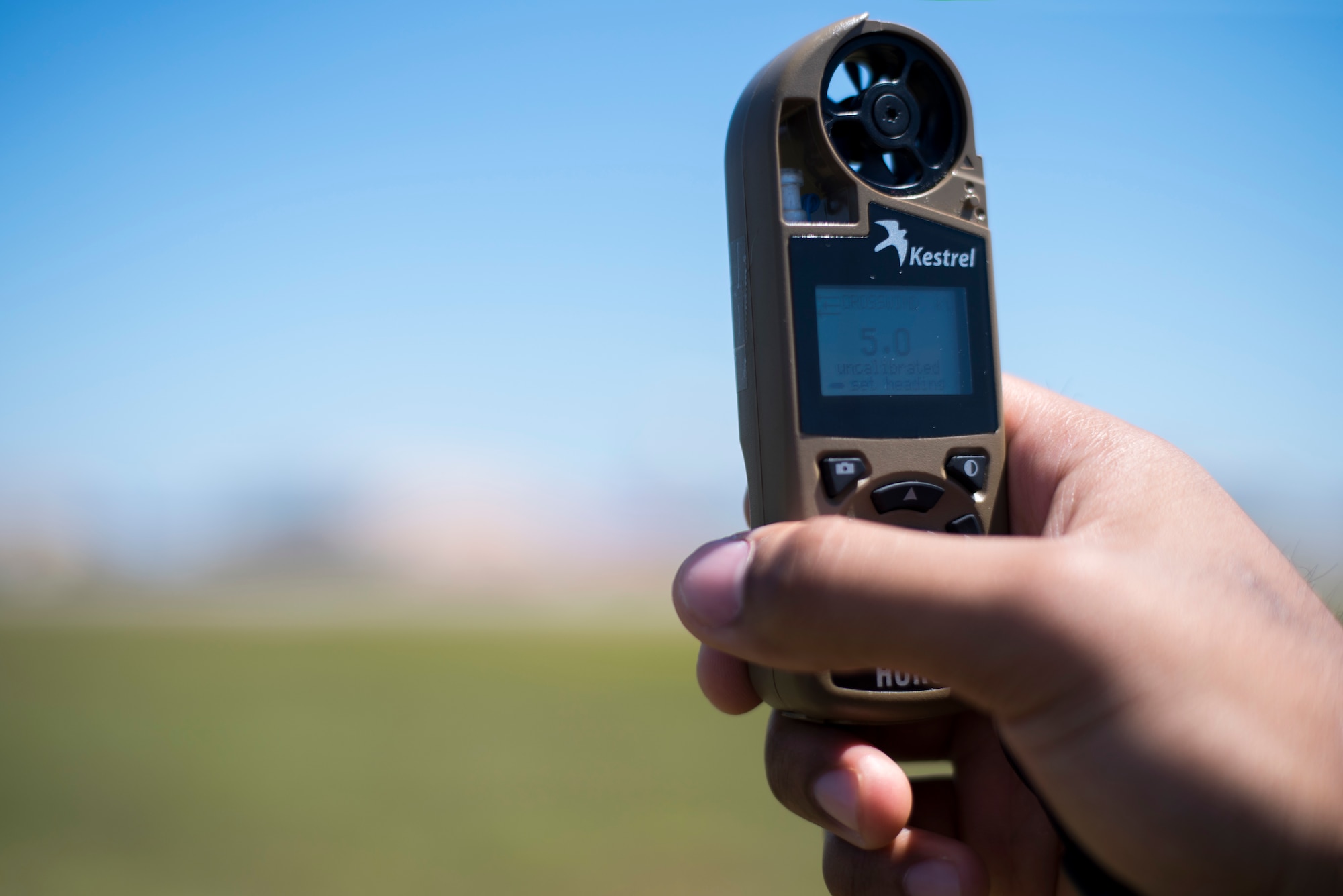 Airman 1st Class Antonio Cruz, a 6th Operations Support Squadron weather forecaster, measures temperature and wind changes at MacDill Air Force Base, Fla., April 4, 2019.