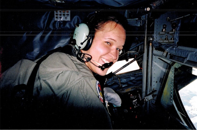 U.S. Air Force Chief Master Sgt. Andrea Inmon, 92nd Operations Group chief enlisted manager, poses for a photo after completing in-flight refueling. Inmon graduated technical training in April 2002 and was assigned to the KC-135 Stratotanker. During her 17-year career, she has completed over 3,000 flight hours. (Courtesy Photo)