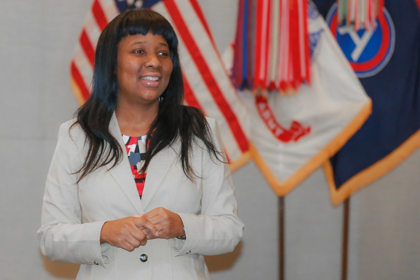 Ivy Merrick, U.S. Army Central Equal Employment Opportunity (EEO) Program Manager, briefs the class during the Equal Employment Opportunity Counselor Course at USARCENT headquarters on Shaw Air Force Base, S.C., March 27, 2019.