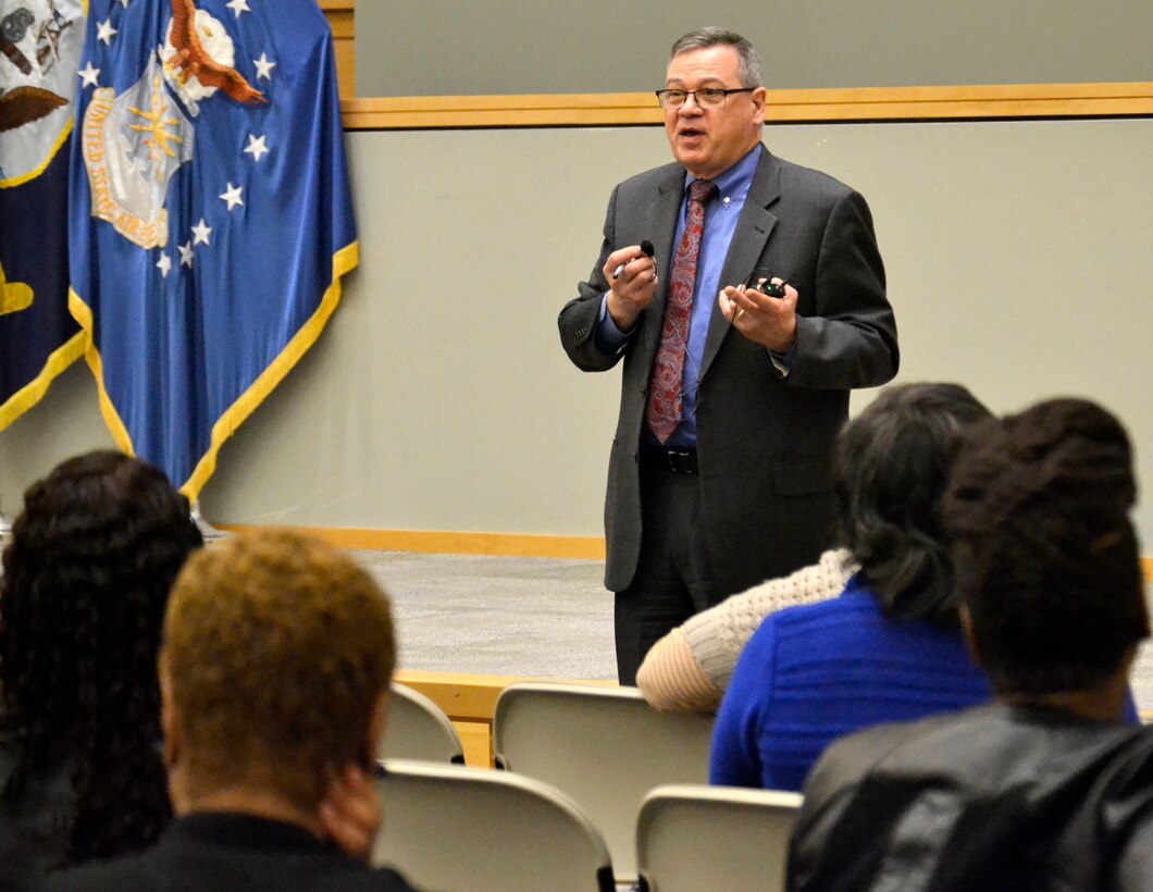 Richard Ellis, DLA Troop Support deputy commander, answers a question from a new Pathways to Career Excellence employee during a town hall at DLA Troop Support March 4, 2019 in Philadelphia.