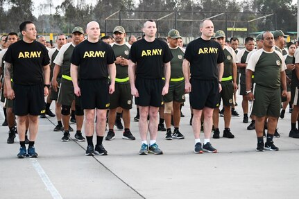 Members of the West Virginia National Guard stand at attention prior to starting a physical training session with the Peruvian Army March 27, 2019, in Lima, Perú. Members of the West Virginia National Guard provided a week-long training on non-commissioned officer (NCO) development planning and implementation for the Peruvian Army’s senior NCOs. (U.S. Air National Guard photo by Maj. Holli Nelson)