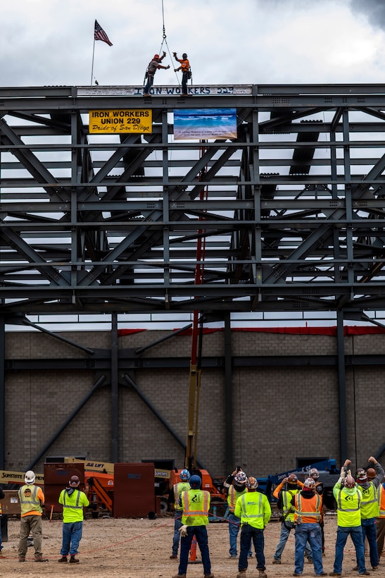 Laying Iron: Last beam layed on F-35C hangar