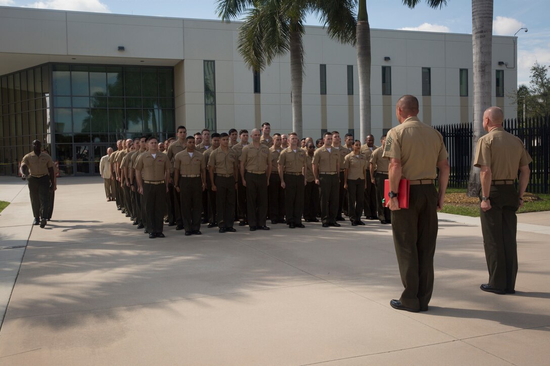 Marines with U.S. Marine Corps Forces, South receive awards for their end of tour at U.S. Southern Command, Doral, Fla., March 1, 2019.