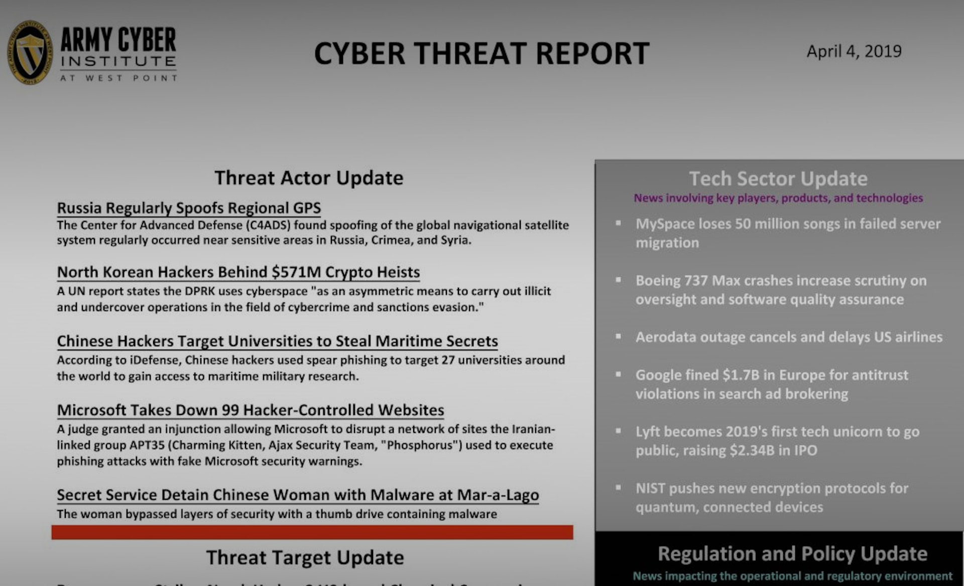 Cyber Threat Report 04 April 2019
