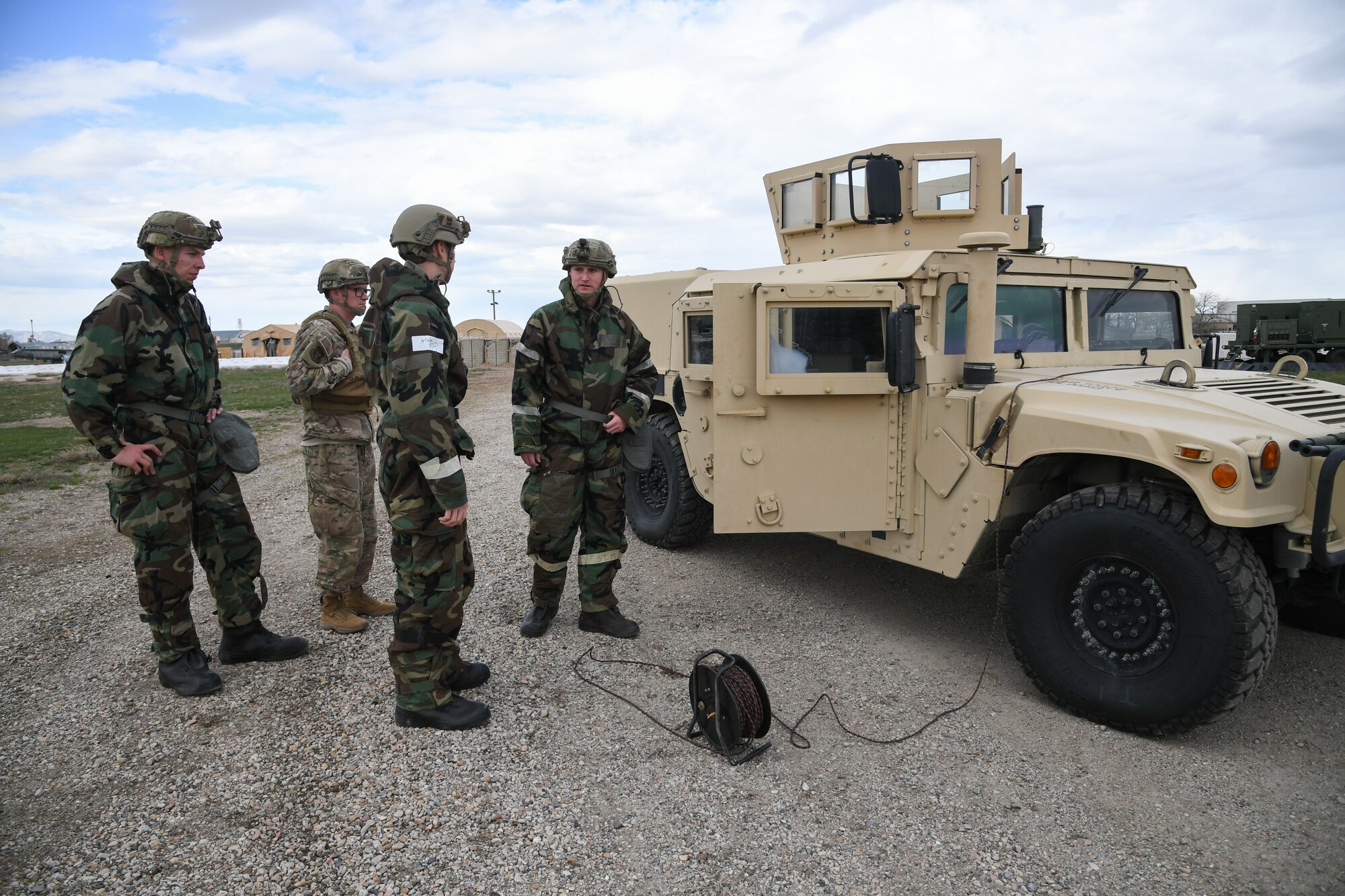 The 419th Explosive Ordnance Disposal team prepared to check for threats April 5 during the 419th Civil Engineer Squadron’s four-day mock deployment