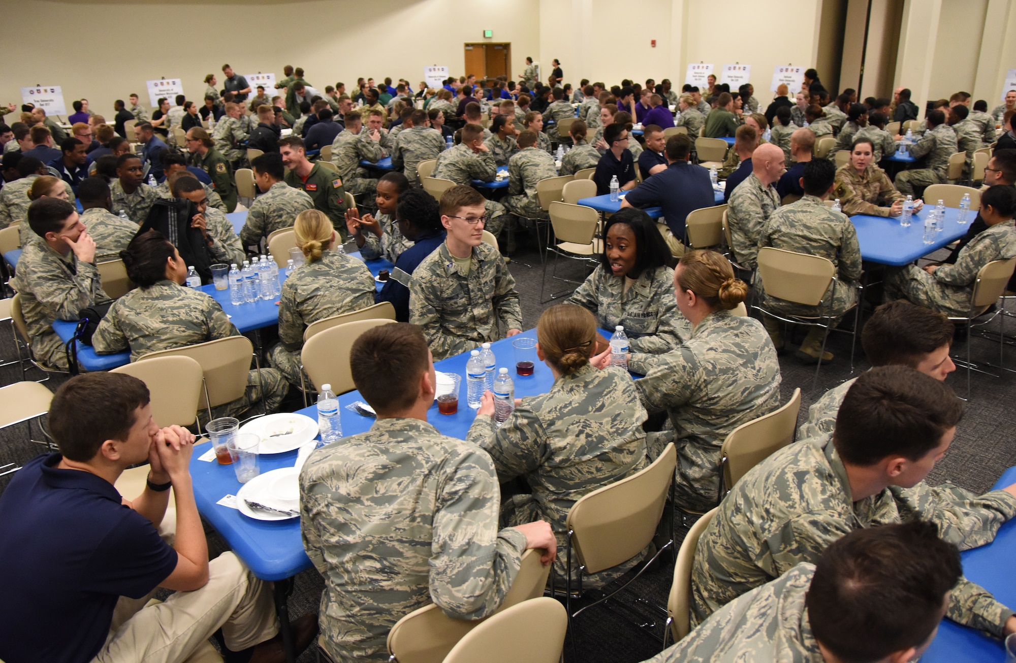Air Force ROTC cadets participate in a speed mentoring session during the fifth annual Pathways to Blue on Keesler Air Force Base, Mississippi, April 5, 2019. Pathways to Blue is a diversity outreach event hosted by Second Air Force with the support of the 81st Training Wing and the 403rd Wing. More than 250 cadets from 12 different colleges and universities were provided hands-on demonstrations of various career fields. (U.S. Air Force photo by Kemberly Groue)