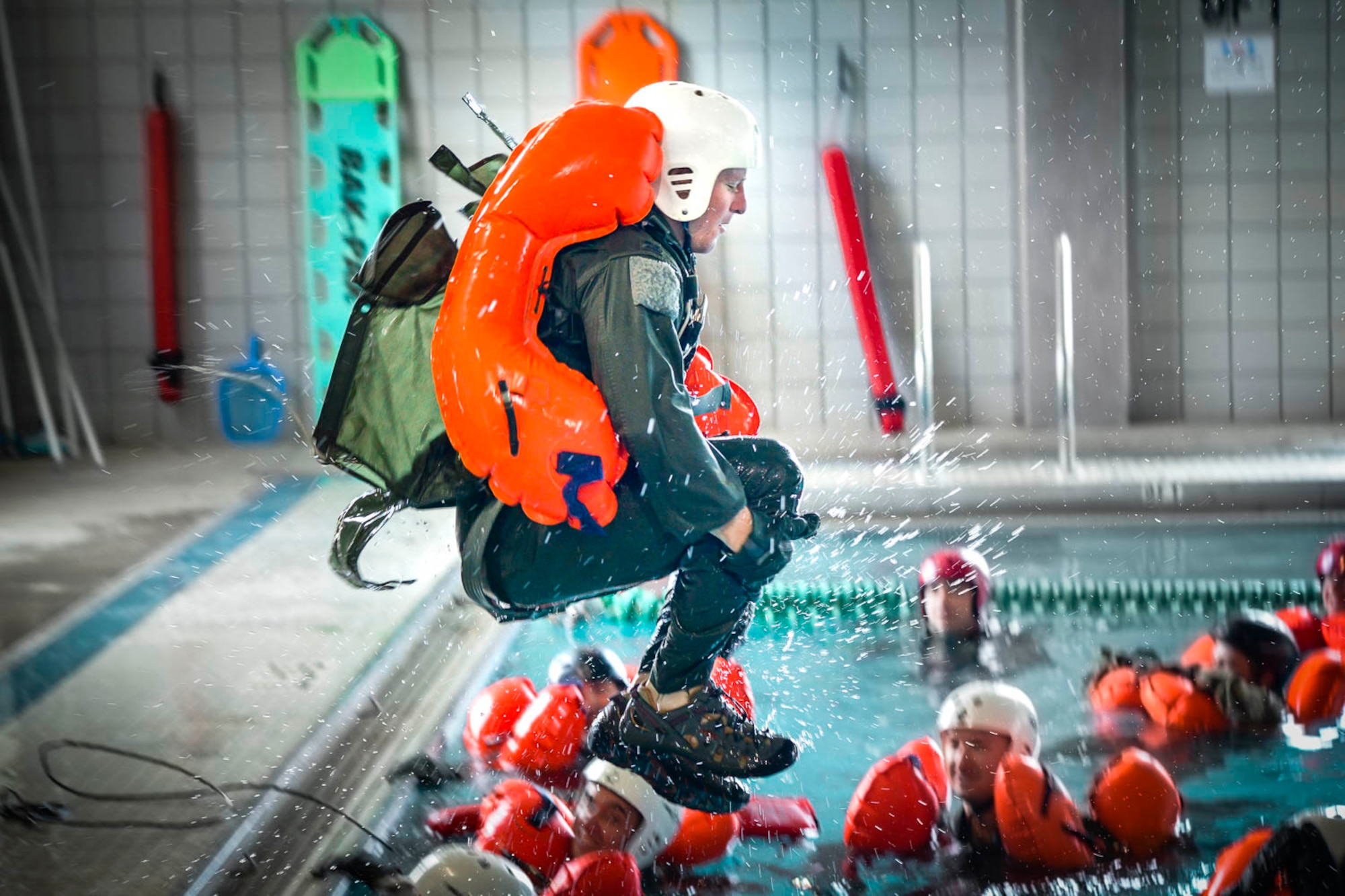 Team Little Rock aircrew members participated in Water Survival training taught by Survival, Evasion, Resistance and Escape instructors April 6, 2019, at the Jacksonville Community Center, Jacksonville, Arkansas